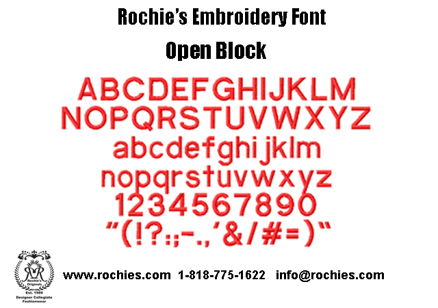 Rochies.com Embroidery Font Open Block