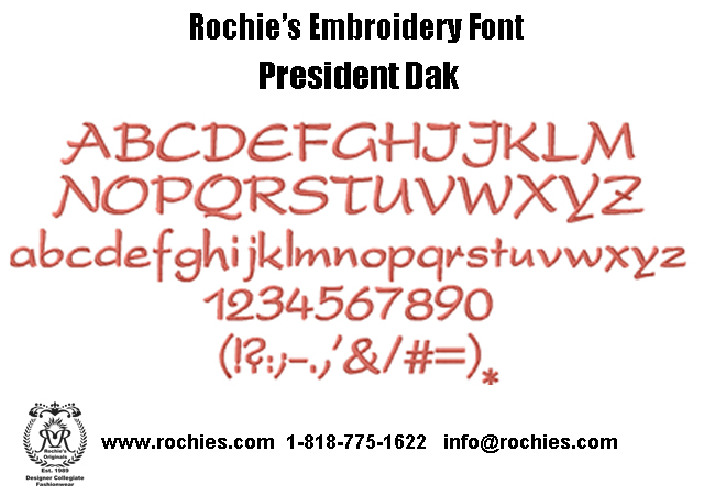 Rochies.com Embroidery Font President Dak